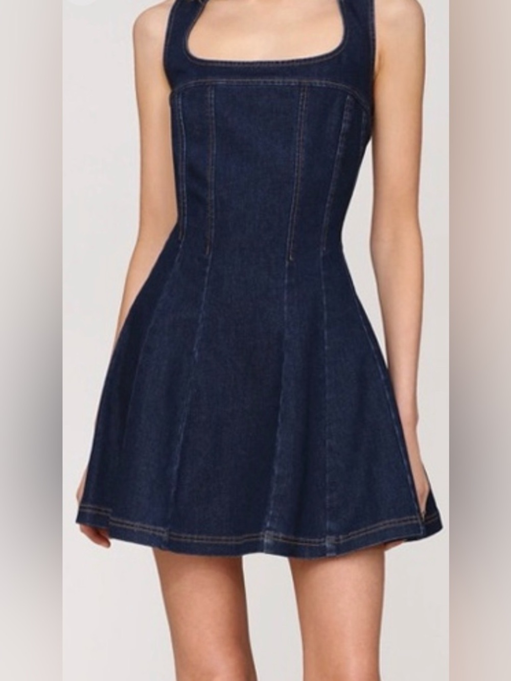 Avec Les Filles Dark Blue Denim Fit-and-Flare Mini Dress 12/14